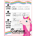 Cursive handwriting workbook: Unicorn Cursive Writing Practice Book Homework For Girl Kids Beginners How to Write Cursive Alfhabet Step By Step And