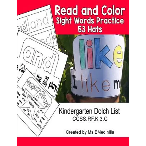 Read and Color Sight Words Practice 53 Hats: Kindergarten Dolch List CCSS.RF.K.3.C