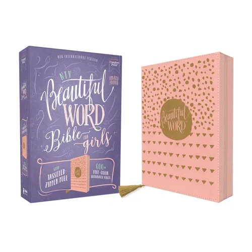 Niv, Beautiful Word Bible for Girls, Updated Edition, Leathersoft, Zippered, Pink, Red Letter, Comfort Print: 600+ Full-Color Illustrated Verses