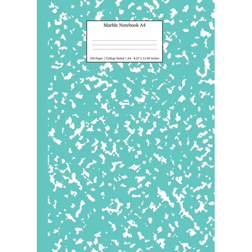 Marble Notebook A4: Turquoise Marble College Ruled Journal